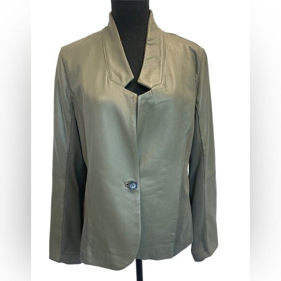 Pink Tartan olive green leather jacket Sz L
